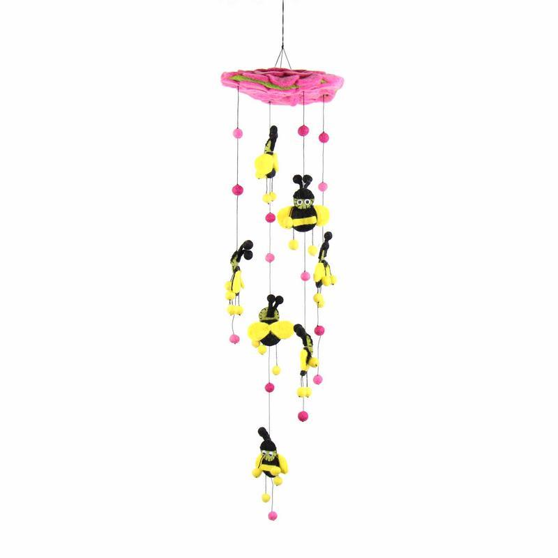 Pink Felt Bumble Bee Mobile - Global Groove - TheHomeToGo