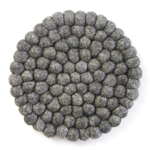 Hand Crafted Felt Ball Trivets from Nepal: Round, Dark Grey - Global Groove (T) - TheHomeToGo