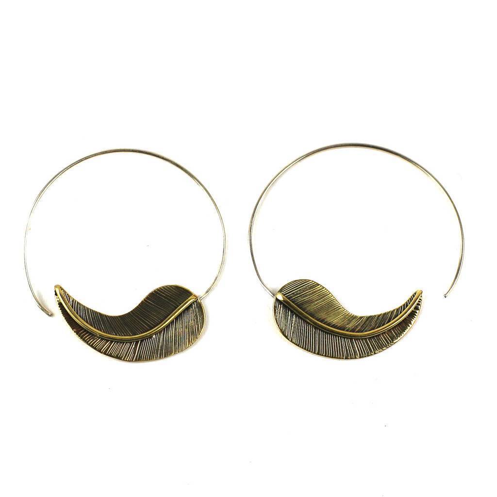 Brass Leaf Design Spiral Earrings - DZI (J) - TheHomeToGo