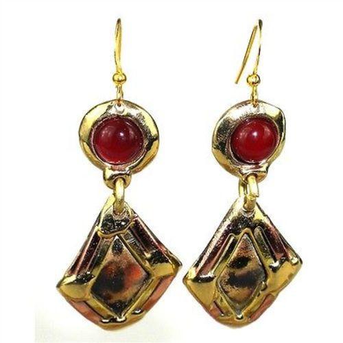 Carnelian Diamond Brass Earrings - Brass Images (E) - TheHomeToGo