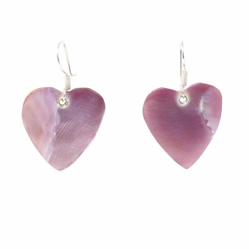 Earrings, Pink Mother of Pearl Hearts - TheHomeToGo