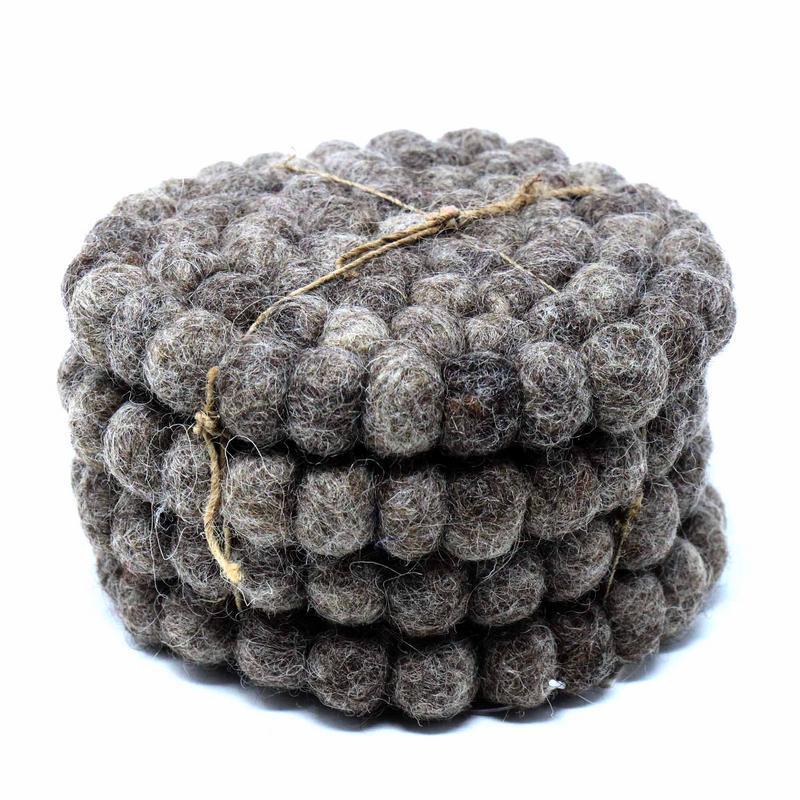 Hand Crafted Felt Ball Coasters from Nepal: 4-pack, Dark Grey - Global Groove (T) - TheHomeToGo