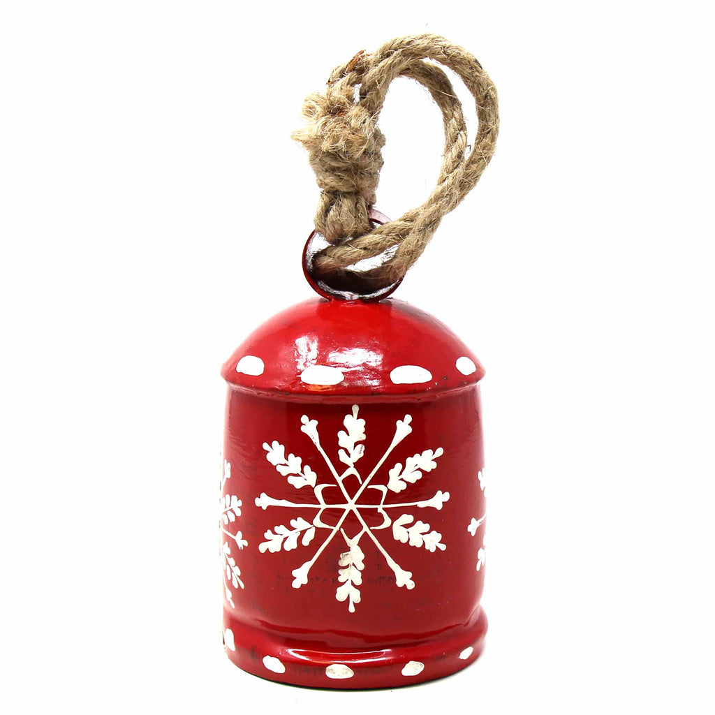 Recycled Rustic Red and White Snowflake Irong Hanging Bell - TheHomeToGo