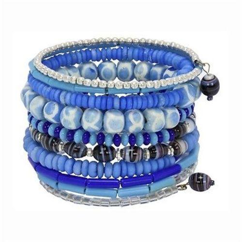 Ten Turn Bead and Bone Bracelet - Light Blues - CFM - TheHomeToGo