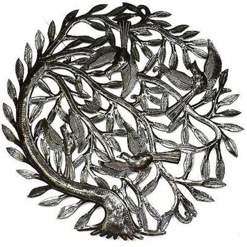 Tree of Life with Curved Trunk Metal Wall Art 24-inch Diameter - Croix des Bouquets - TheHomeToGo